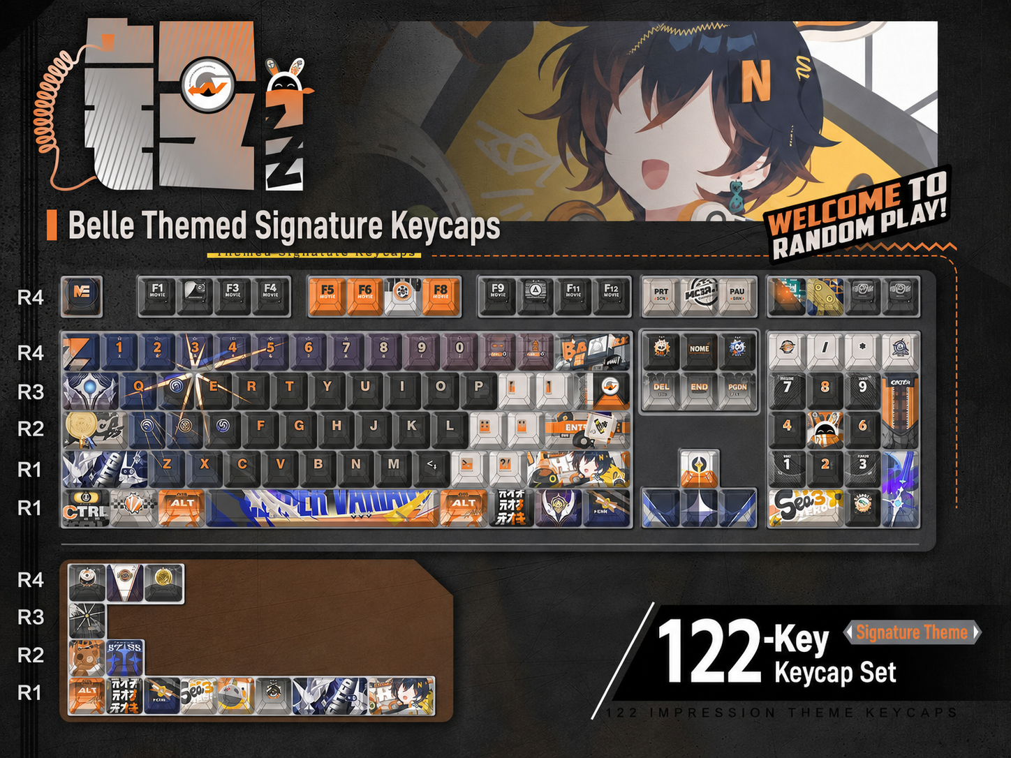 Zenless Zone Zero Keycap Set | Belle 122-Key PBT Custom Keyboard Keycaps