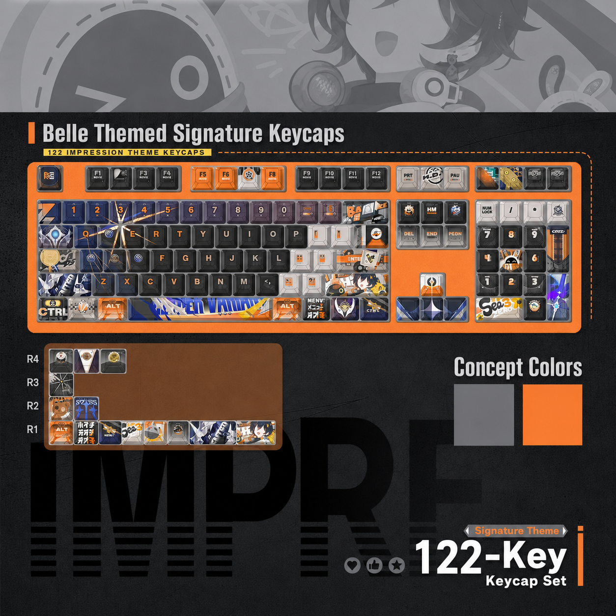 Zenless Zone Zero Keycap Set | Belle 122-Key PBT Custom Keyboard Keycaps