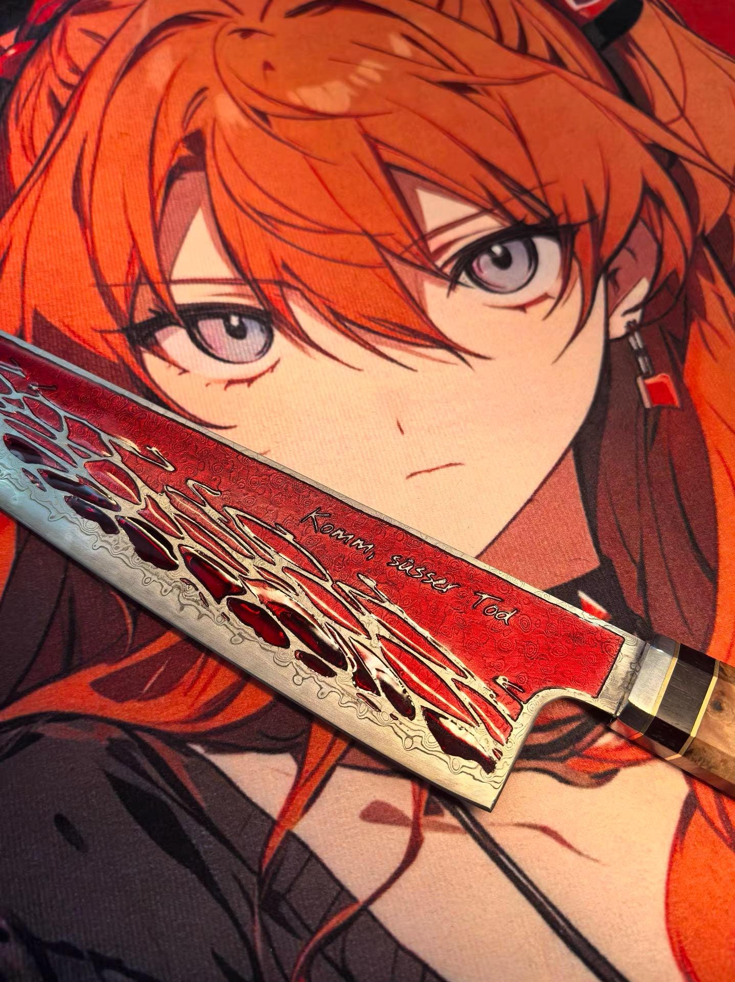 Evangelion LCL Ocean Theme - 36cm Japanese Chef's Knife, Deep-Etched Enamel & Transparent Glaze, Unique Text Customization