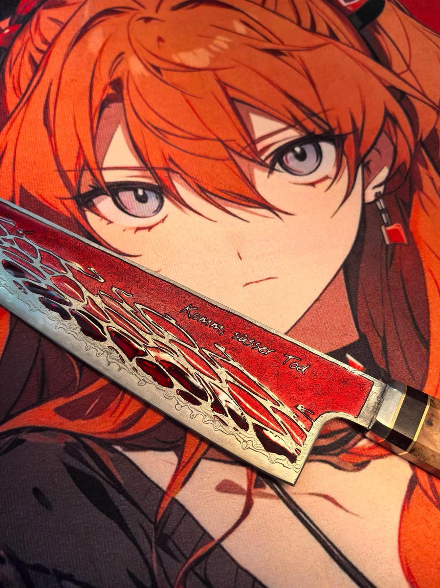 Evangelion LCL Ocean Theme - 36cm Japanese Chef's Knife, Deep-Etched Enamel & Transparent Glaze, Unique Text Customization
