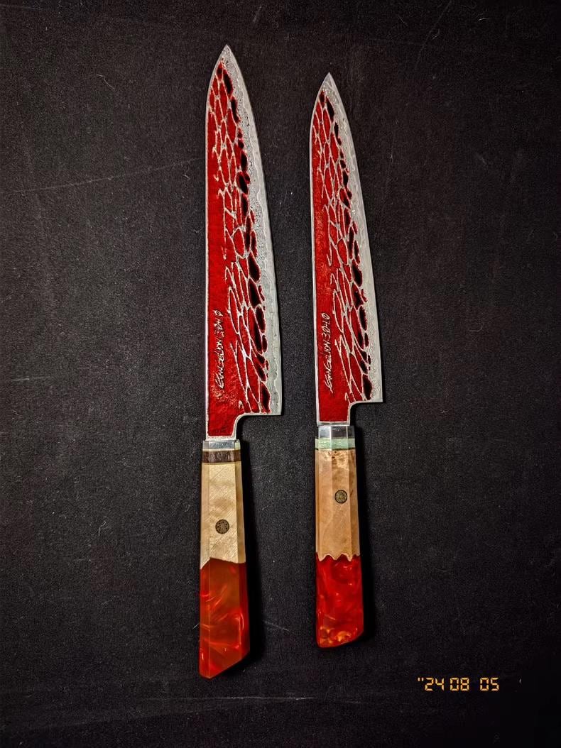 Evangelion LCL Ocean Theme - 36cm Japanese Chef's Knife, Deep-Etched Enamel & Transparent Glaze, Unique Text Customization