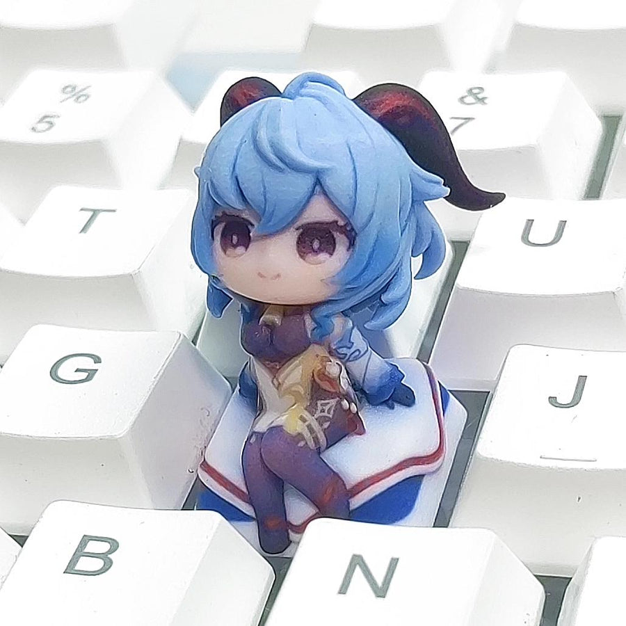 Genshin Impact Ganyu Chibi-Figure Keycap, Desk Decor | Universal Keycap Fit