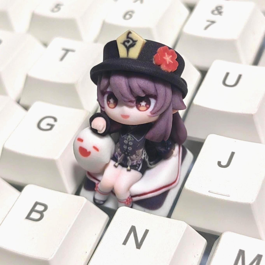 Genshin Impact Hutao Chibi-Figure Keycap, Desk Decor | Universal Keycap Fit
