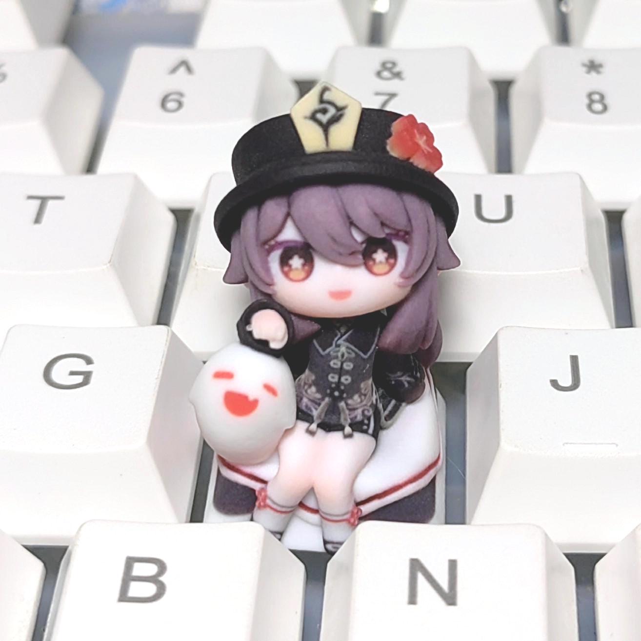 Genshin Impact Hutao Chibi-Figure Keycap, Desk Decor | Universal Keycap Fit
