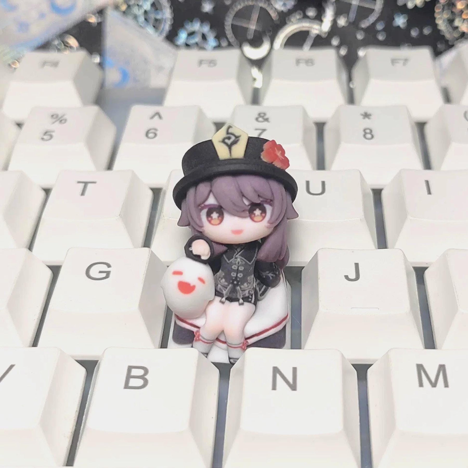 Genshin Impact Hutao Chibi-Figure Keycap, Desk Decor | Universal Keycap Fit