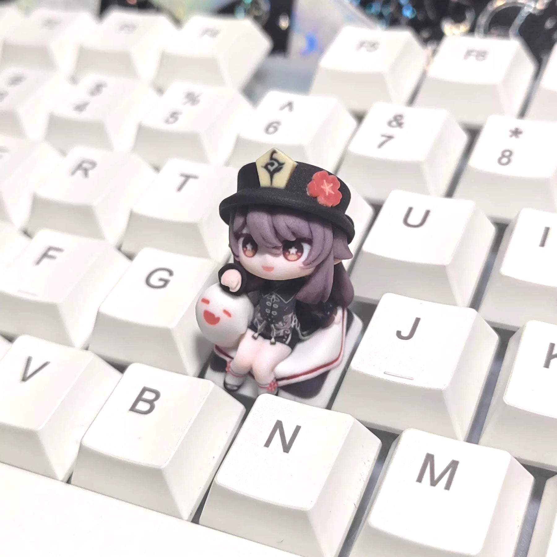 Genshin Impact Hutao Chibi-Figure Keycap, Desk Decor | Universal Keycap Fit