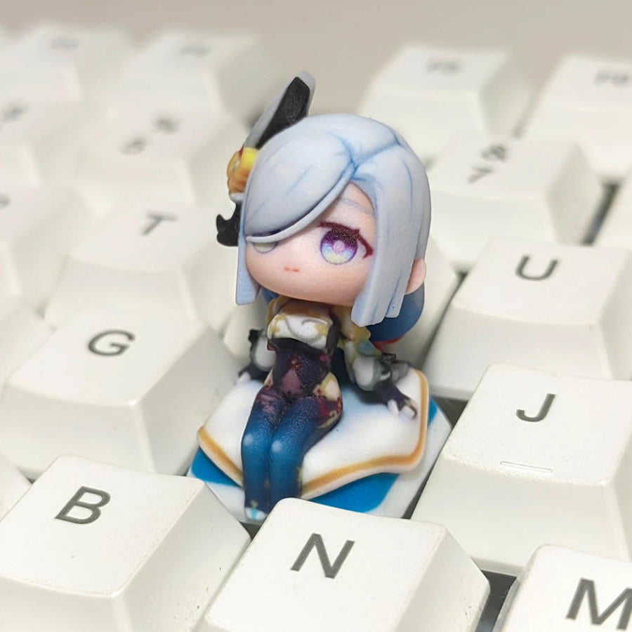 Genshin Impact Shenhe Chibi-Figure Keycap, Desk Decor | Universal Keycap Fit