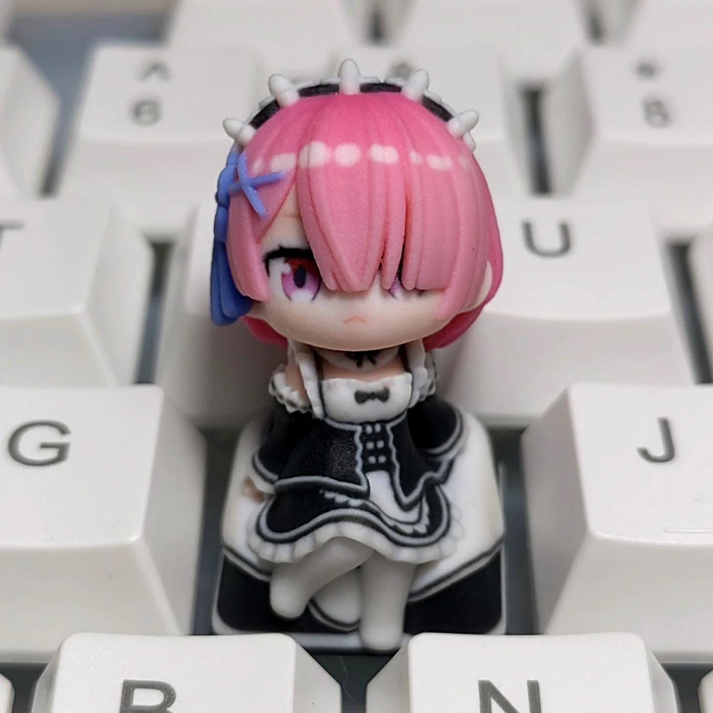 Re:Zero Ram, Rem, Emilia  Chibi-Figure Keycap, Desk Decor | Universal Keycap Fit