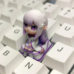 Re:Zero Ram, Rem, Emilia  Chibi-Figure Keycap, Desk Decor | Universal Keycap Fit