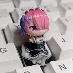 Re:Zero Ram, Rem, Emilia  Chibi-Figure Keycap, Desk Decor | Universal Keycap Fit