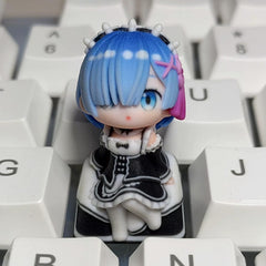 Re:Zero Ram, Rem, Emilia  Chibi-Figure Keycap, Desk Decor | Universal Keycap Fit