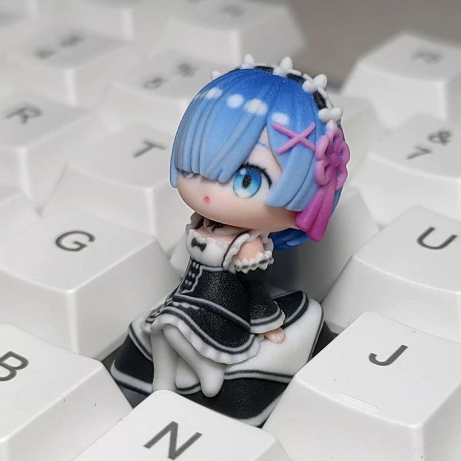 Re:Zero Ram, Rem, Emilia  Chibi-Figure Keycap, Desk Decor | Universal Keycap Fit