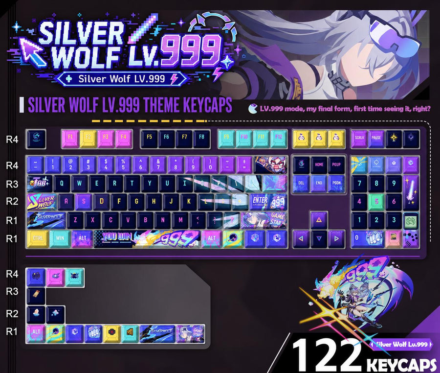 Honkai Star Rail Keycap Set - Silver Wolf Lv.999 | 122 Keys Custom Set | Cherry Profile | Top Printed